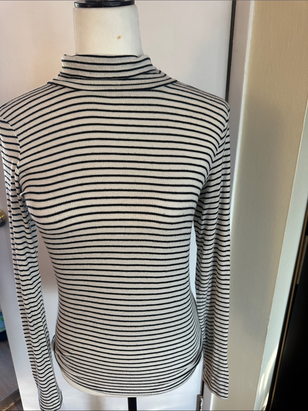 American Eagle Outfitters Black & White Striped Long Sleeve Mock Neck Top